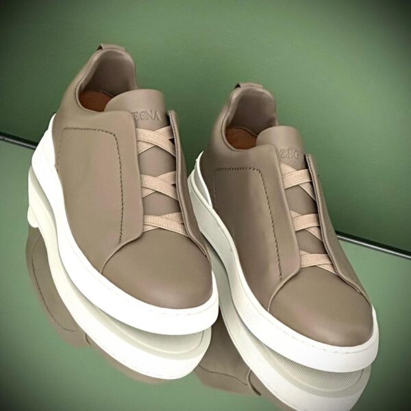 Luxury Triple Stitch Alligator Leather and Suede Sneakers in brown with elasticated laces