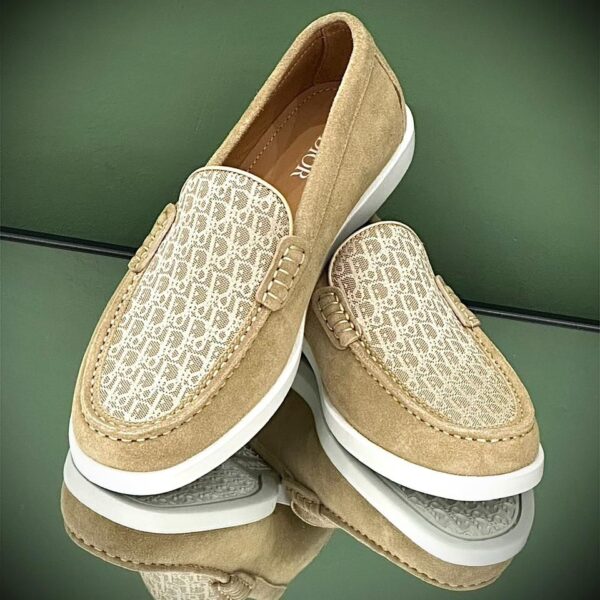 Dior Granville Loafer in ultra-soft suede with iconic Dior Oblique jacquard vamp and engraved rubber sole