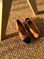 Chanel Leather Ballet Flats in black lambskin with iconic contrast cap toe and interlocking CC logo detail