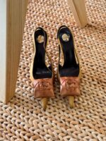 Silk Flower Appliqués Satin Slingback Stiletto Heels with pointed toe and 100mm heel height