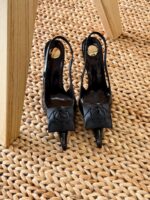 Silk Flower Appliqués Satin Slingback Stiletto Heels with pointed toe and 100mm heel height