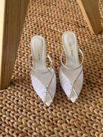 Andrea Wazen Katy Sling Pumps in lace and tulle with 105mm stiletto heel and crystal embellishment