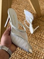 Andrea Wazen Katy Sling Pumps in lace and tulle with 105mm stiletto heel and crystal embellishment