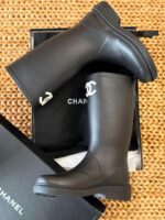 Chanel CC Black Rubber Rain Boots with quilted pattern and interlocking CC logo hardware