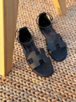 Hermès Santorini sandals with signature H-cutout and adjustable ankle strap