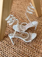 René Caovilla 105mm sandals with pearl and crystal wrap-around serpent straps
