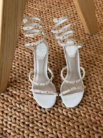 René Caovilla 105mm sandals with pearl and crystal wrap-around serpent straps