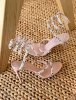 René Caovilla 105mm sandals with pearl and crystal wrap-around serpent straps