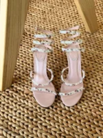 René Caovilla 105mm sandals with pearl and crystal wrap-around serpent straps
