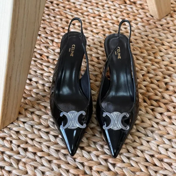 Celine pointed-toe kitten heels in premium calfskin with logo hardware