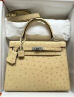 Hermès Kelly Sellier 25 Ostrich Exotic Leather Palladium Hardware