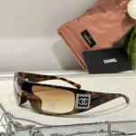 Chanel Brown Oversized Shield Sunglasses – Wrap-Around Style with Rhinestone CC Logo in Dubai UAE